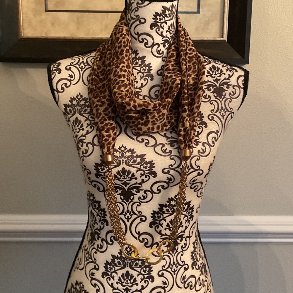 Leopard Print Scarf with Gold Accents